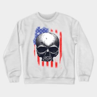 Skull 4th July American Flag - Independence Day Crewneck Sweatshirt